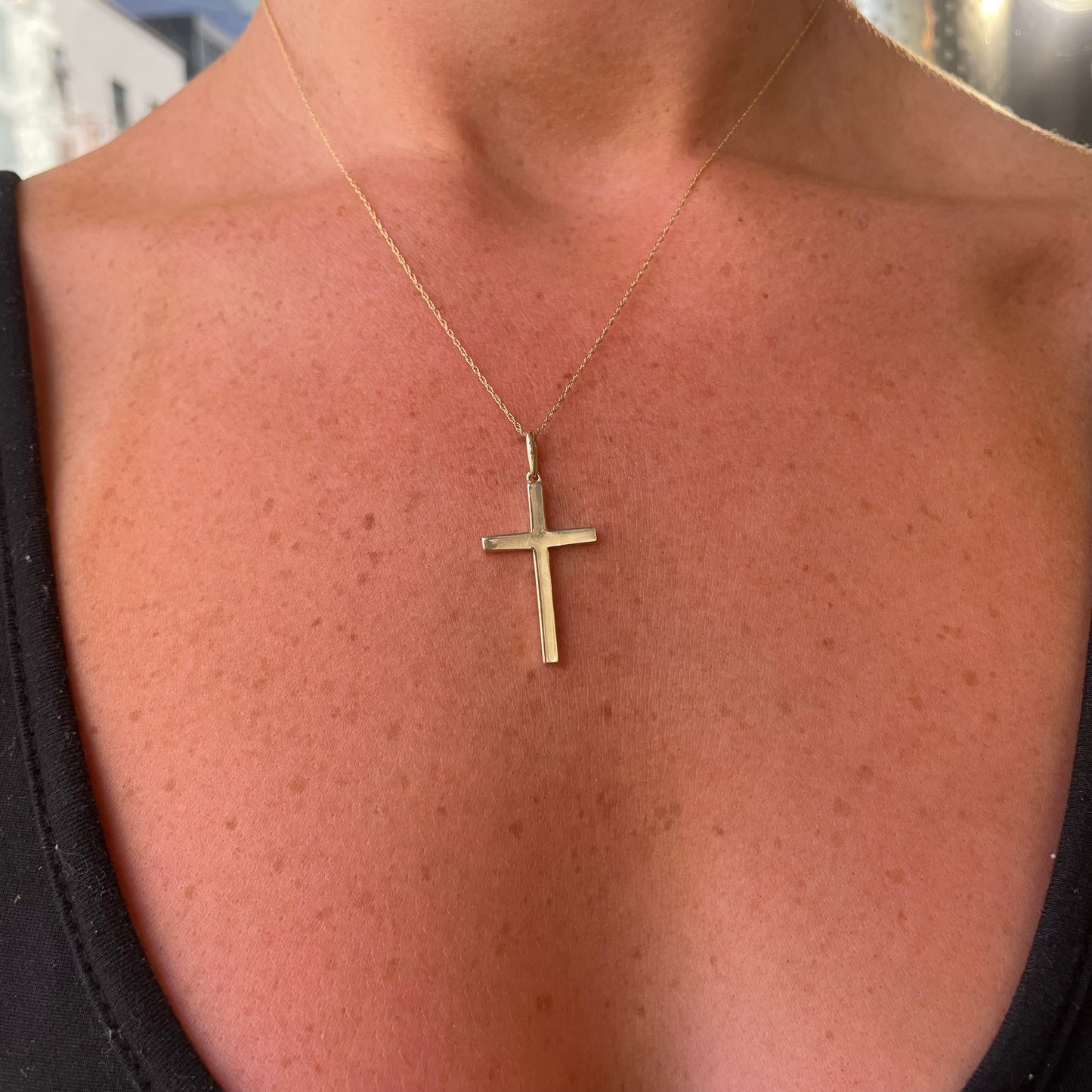 9ct Gold Plain Block Cross Pendant Necklace | Large
