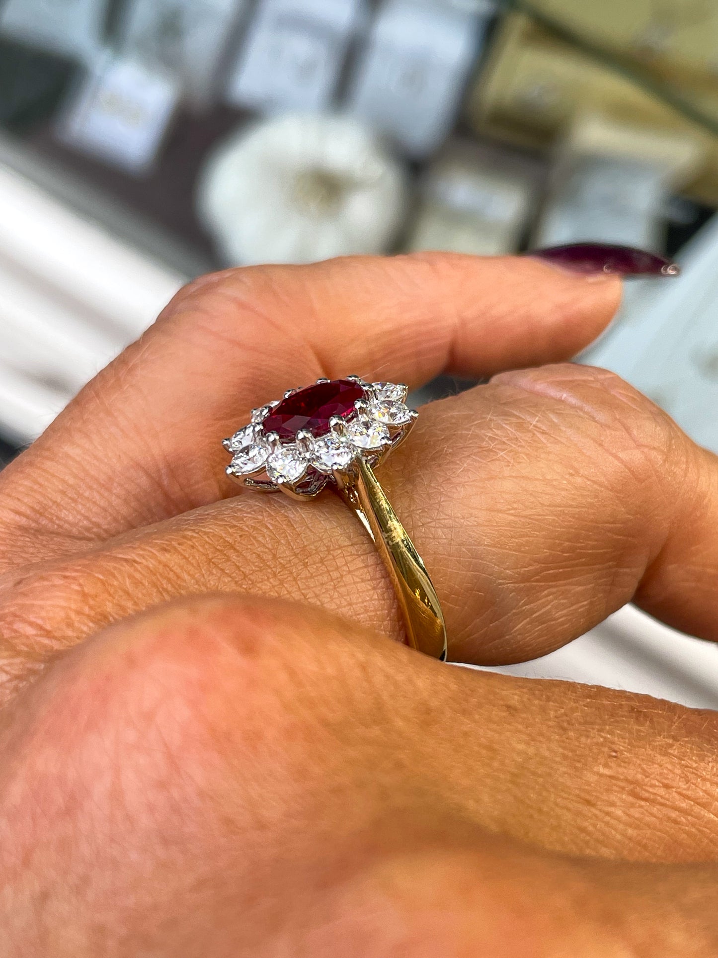 9ct Gold Lab Grown Ruby Cluster Ring - John Ross Jewellers