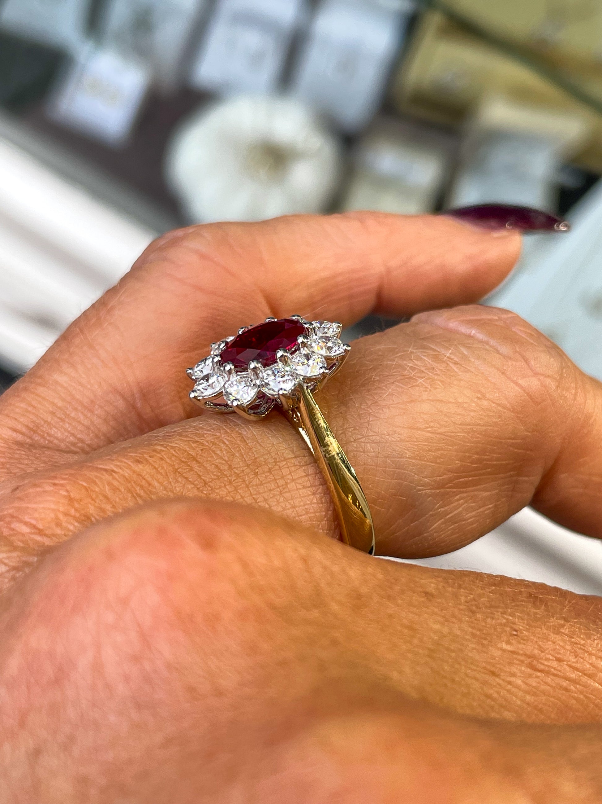 9ct Gold Lab Grown Ruby Cluster Ring - John Ross Jewellers