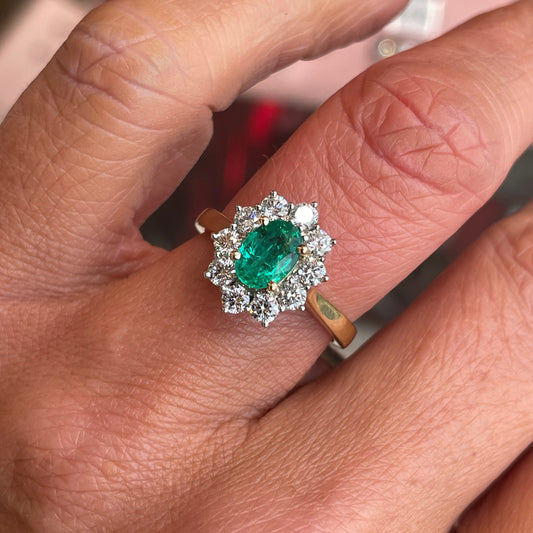 18ct Gold Emerald & Diamond Cluster Ring