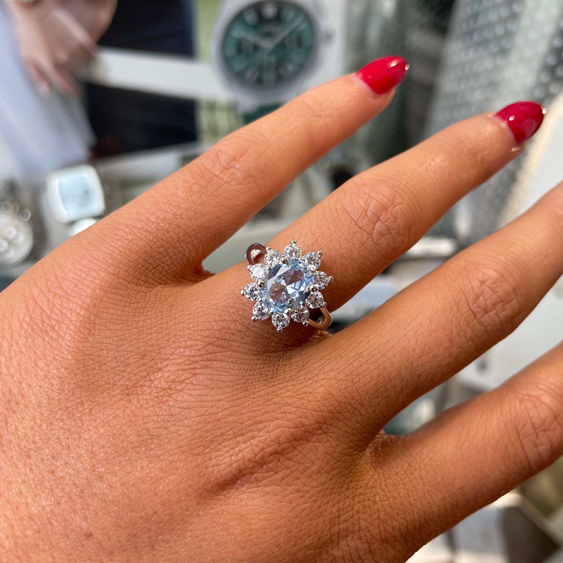 Silver Aqua Oval CZ Diana Ring - John Ross Jewellers