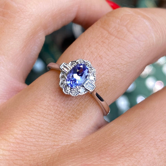 9ct White Gold Tanzanite & Diamond Ring