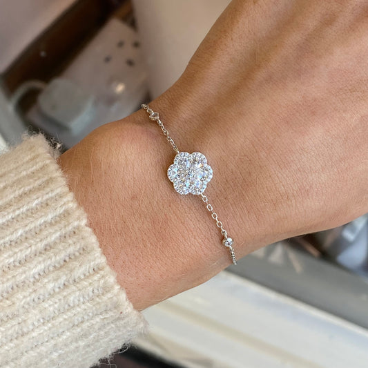 Silver CZ Flower Centrepiece Bracelet | 16.5+2cm - John Ross Jewellers