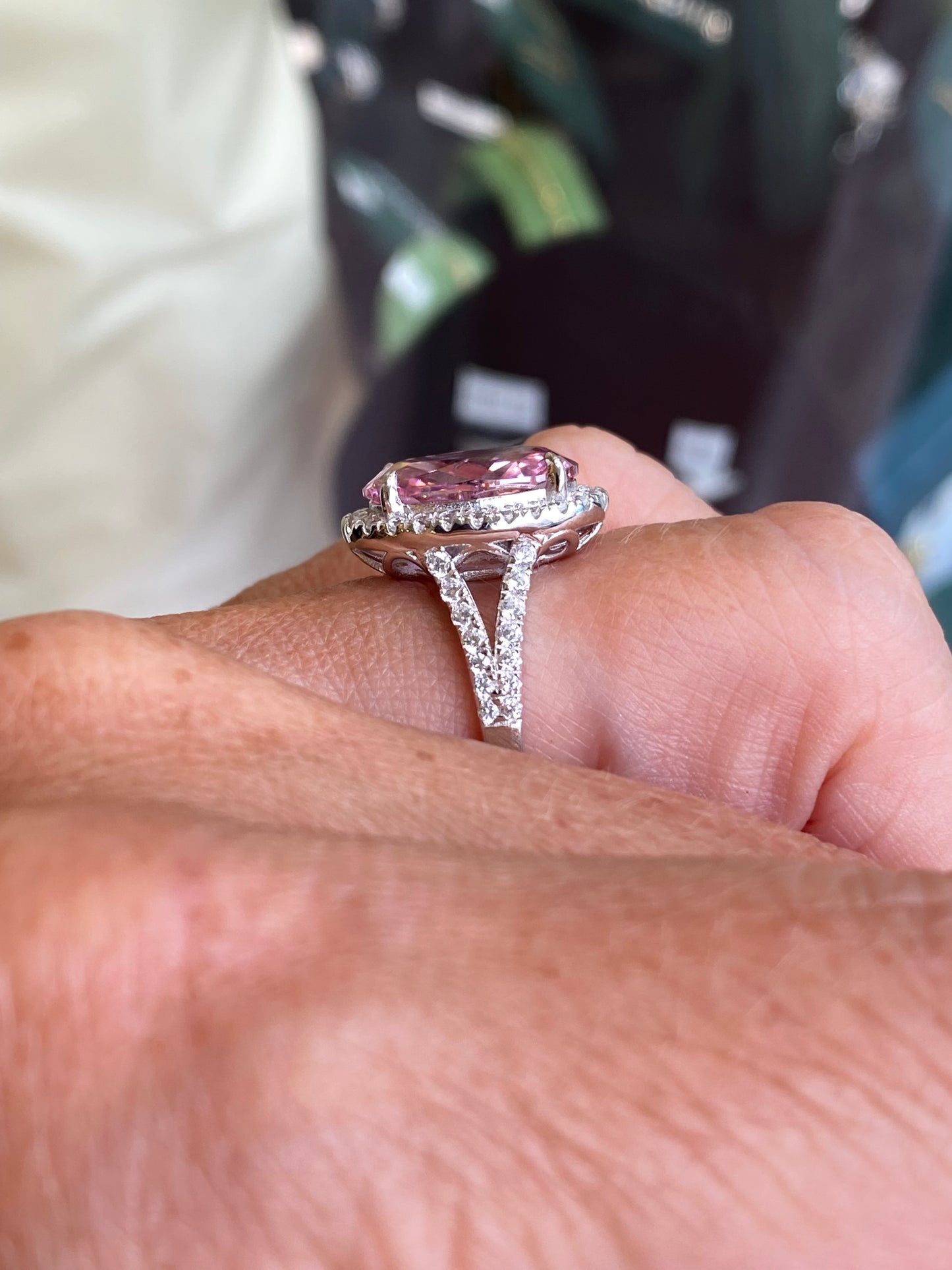 Silver Statement Oval Solitaire Ring | Baby Pink