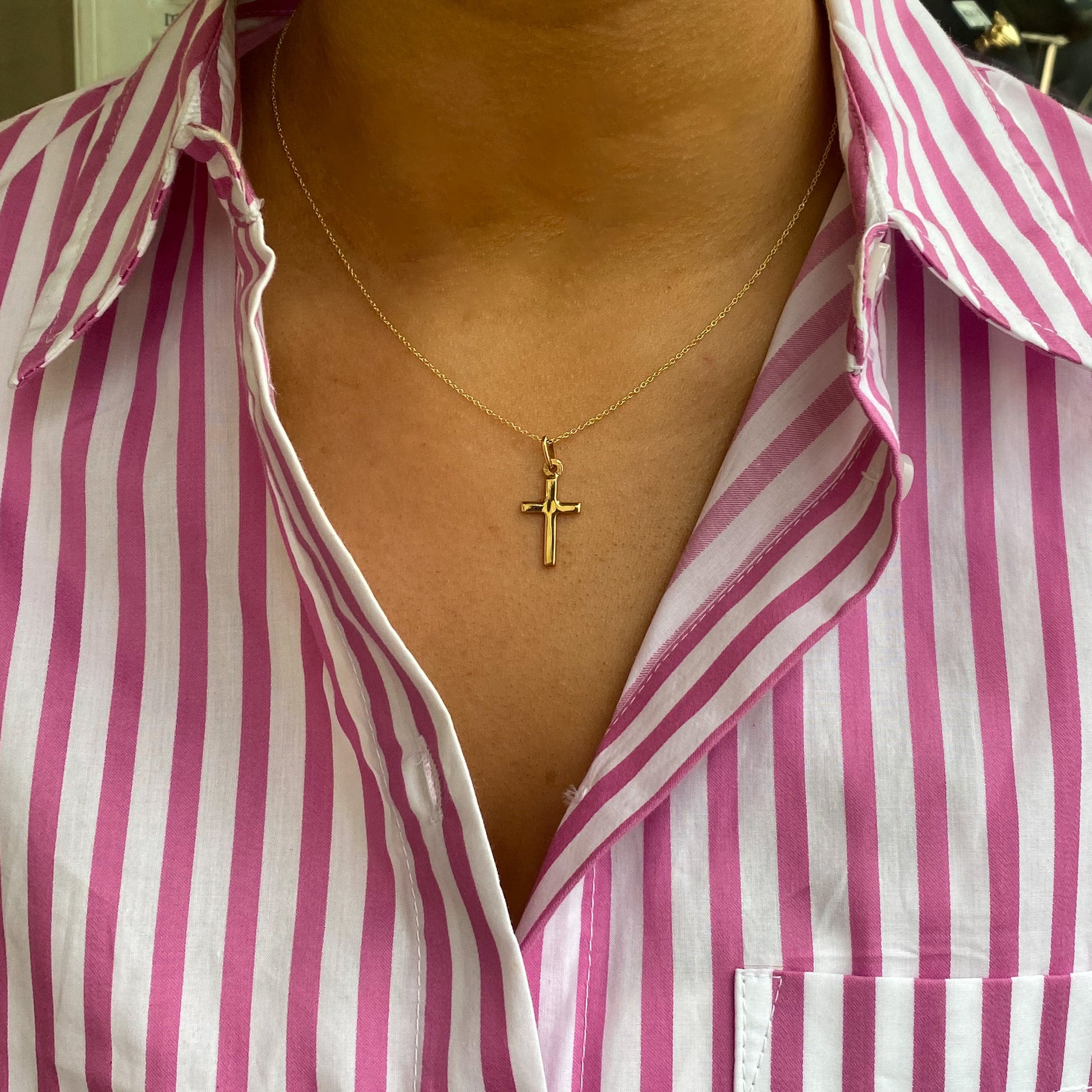 9ct Gold Plain Polished Cross Necklace - Small - John Ross Jewellers
