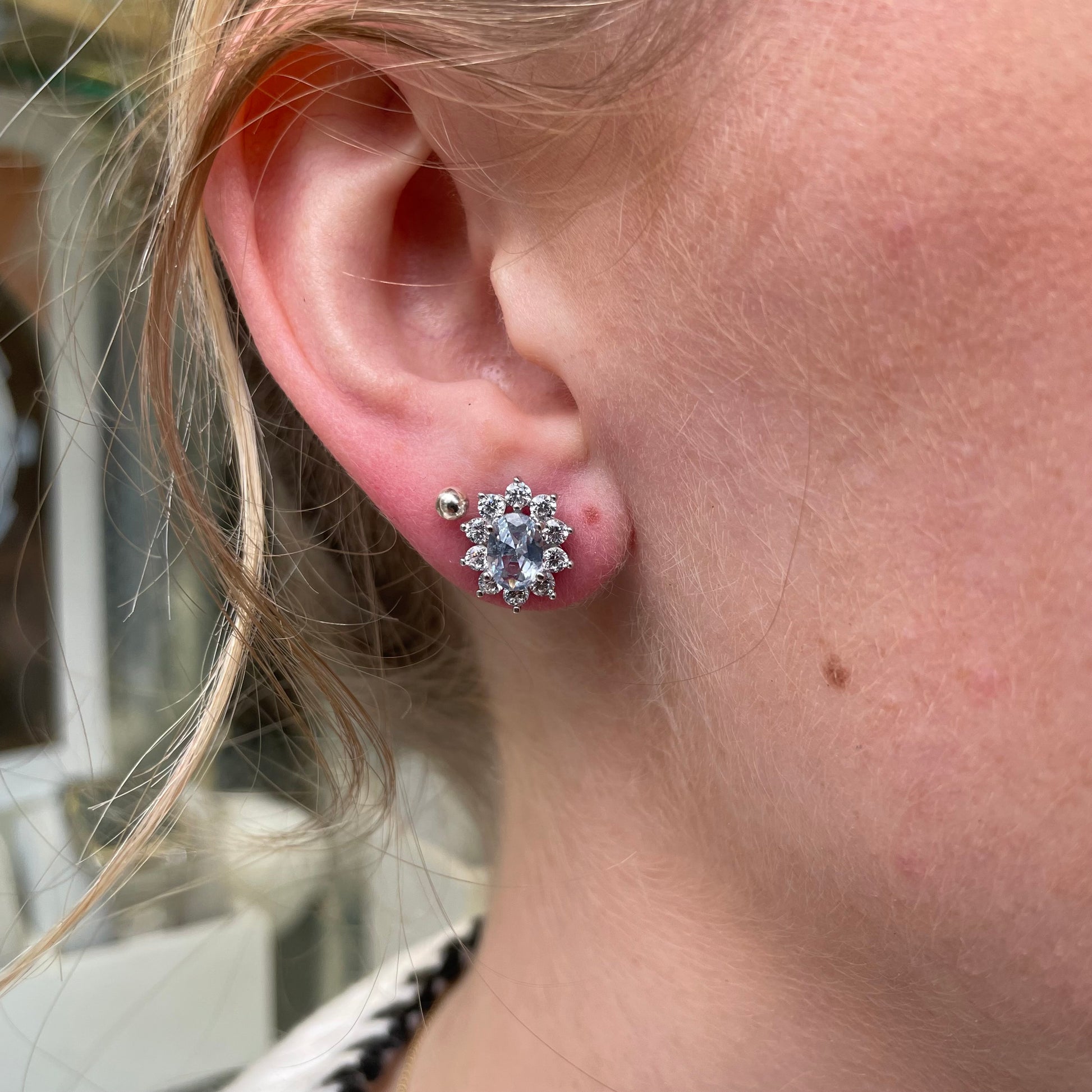Silver Aqua CZ Diana Stud Earrings - John Ross Jewellers