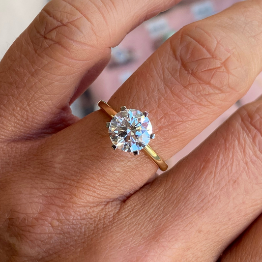18ct gold solitaire engagement ring with a 2.02ct certificated lab diamond by Domino, featuring a classic and elegant design.