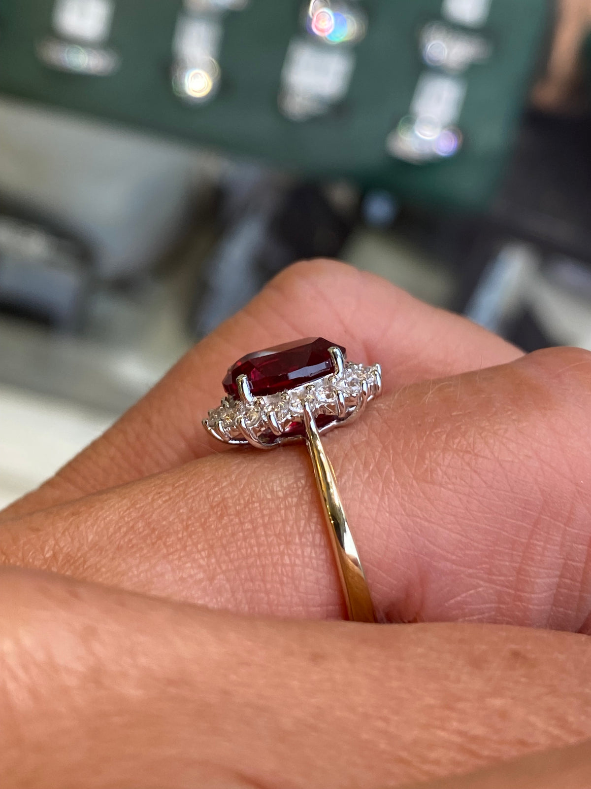 9ct Gold Cluster Ring - Garnet & CZ