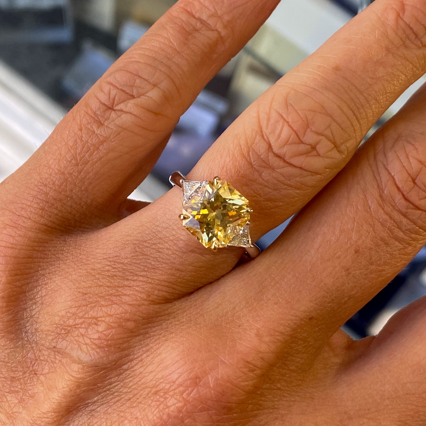 18ct White Gold Yellow Sapphire & Diamond Ring