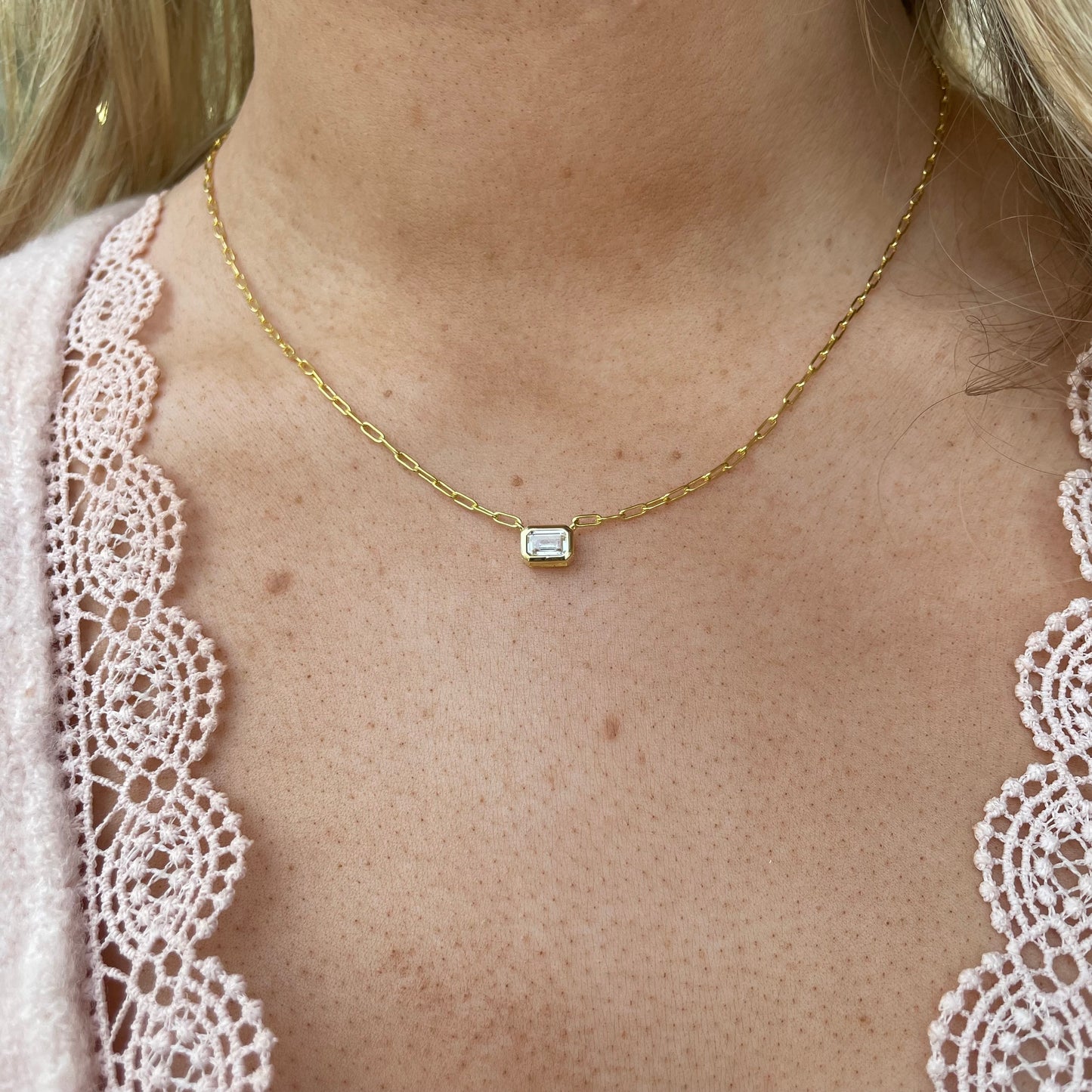 Sunshine Emerald Cut CZ Solitaire Necklace | 40+5cm - John Ross Jewellers
