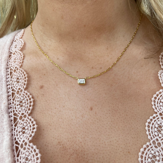 Sunshine Emerald Cut CZ Solitaire Necklace | 40+5cm - John Ross Jewellers