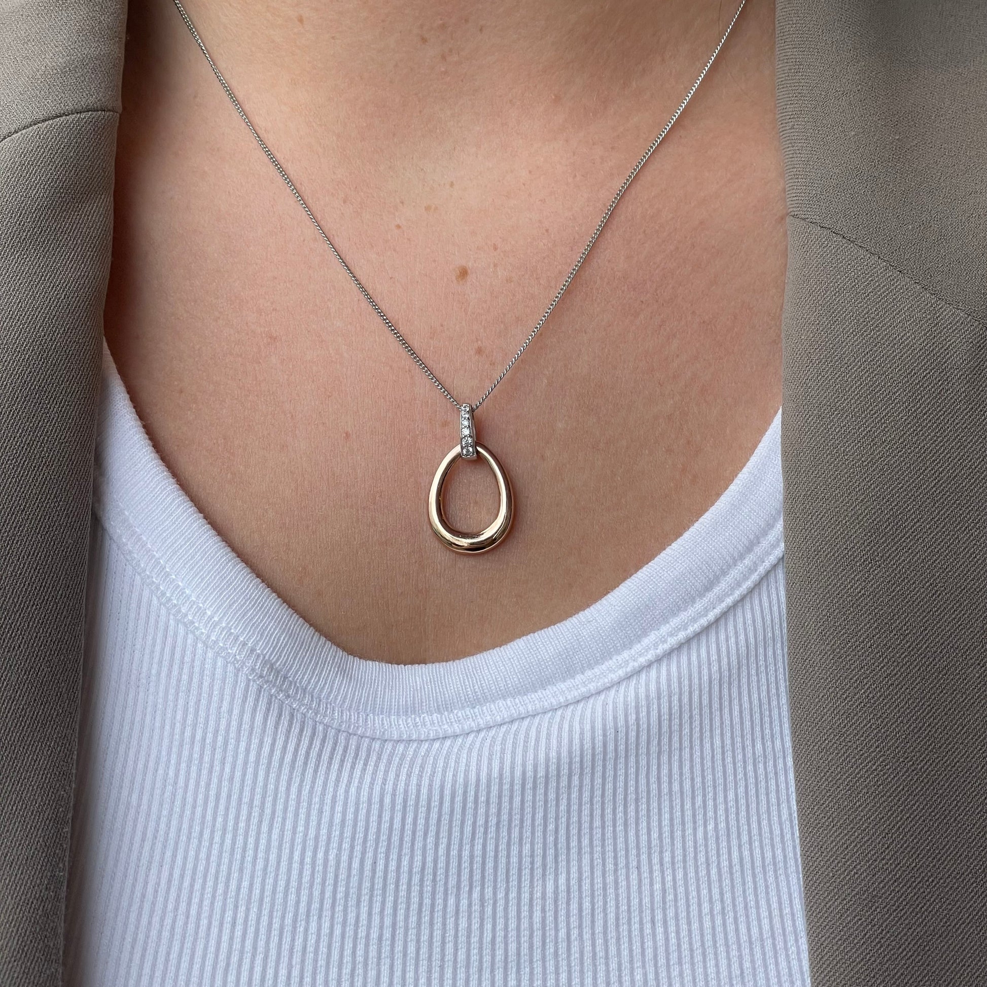 Rose Silver CZ Open Teardrop Necklace - John Ross Jewellers