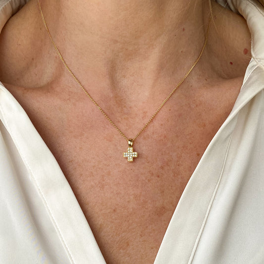 18ct Gold Diamond Set Cross Necklace | 0.12ct - John Ross Jewellers