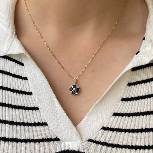 9ct Gold Sapphire & Diamond Quatrefoil Necklace - John Ross Jewellers