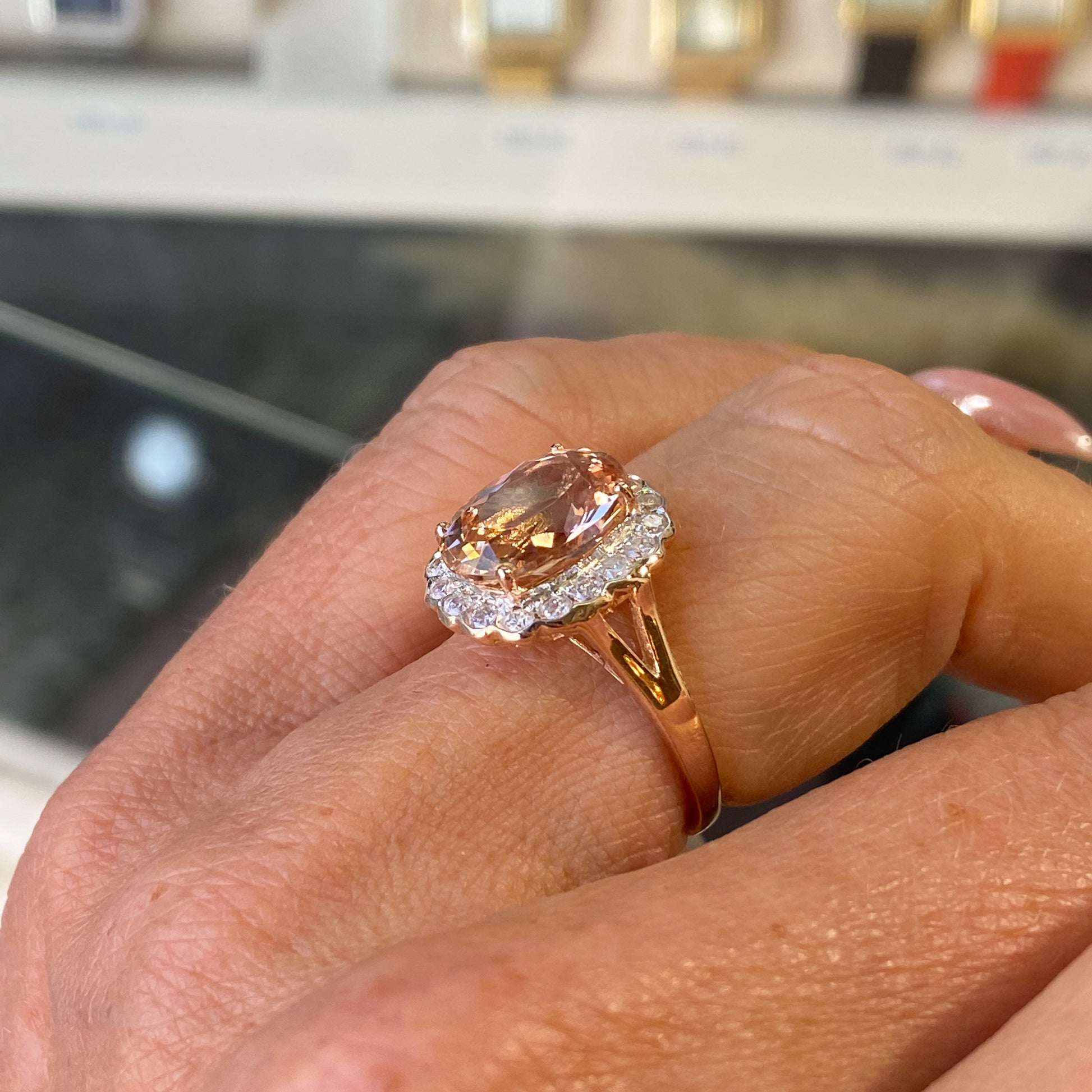 9ct Rose Gold Morganite & Diamond Ring - John Ross Jewellers