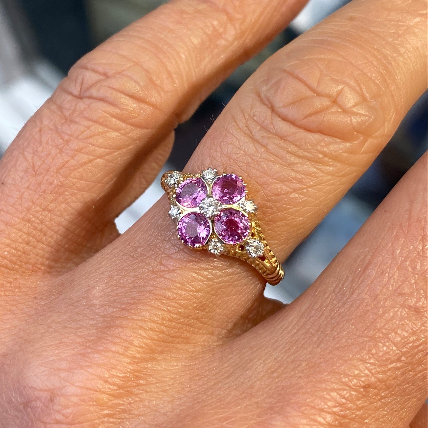 9ct Gold Pink Sapphire & Diamond Quattro Ring - John Ross Jewellers