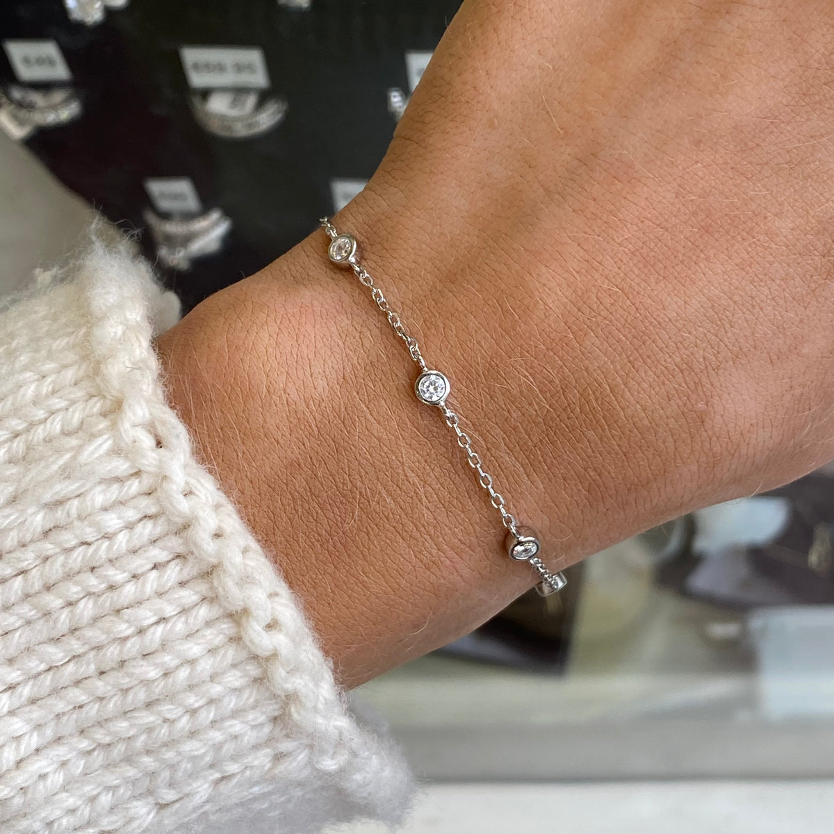 Silver CZ Station Bracelet | 16.5 + 3cm
