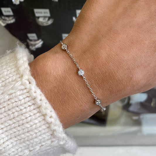 Silver CZ Station Bracelet | 16.5 + 3cm