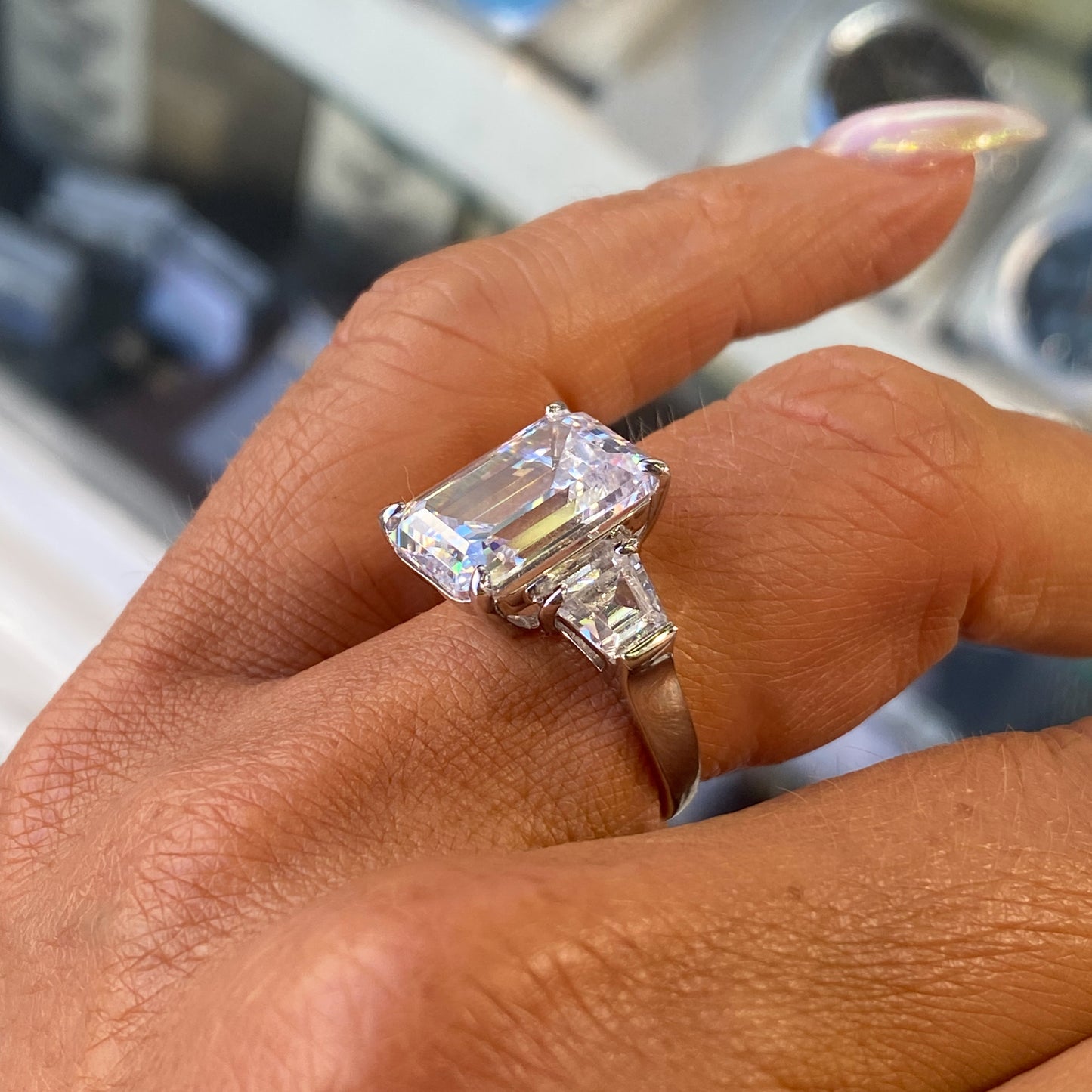 Silver Emerald Cut Statement Ring