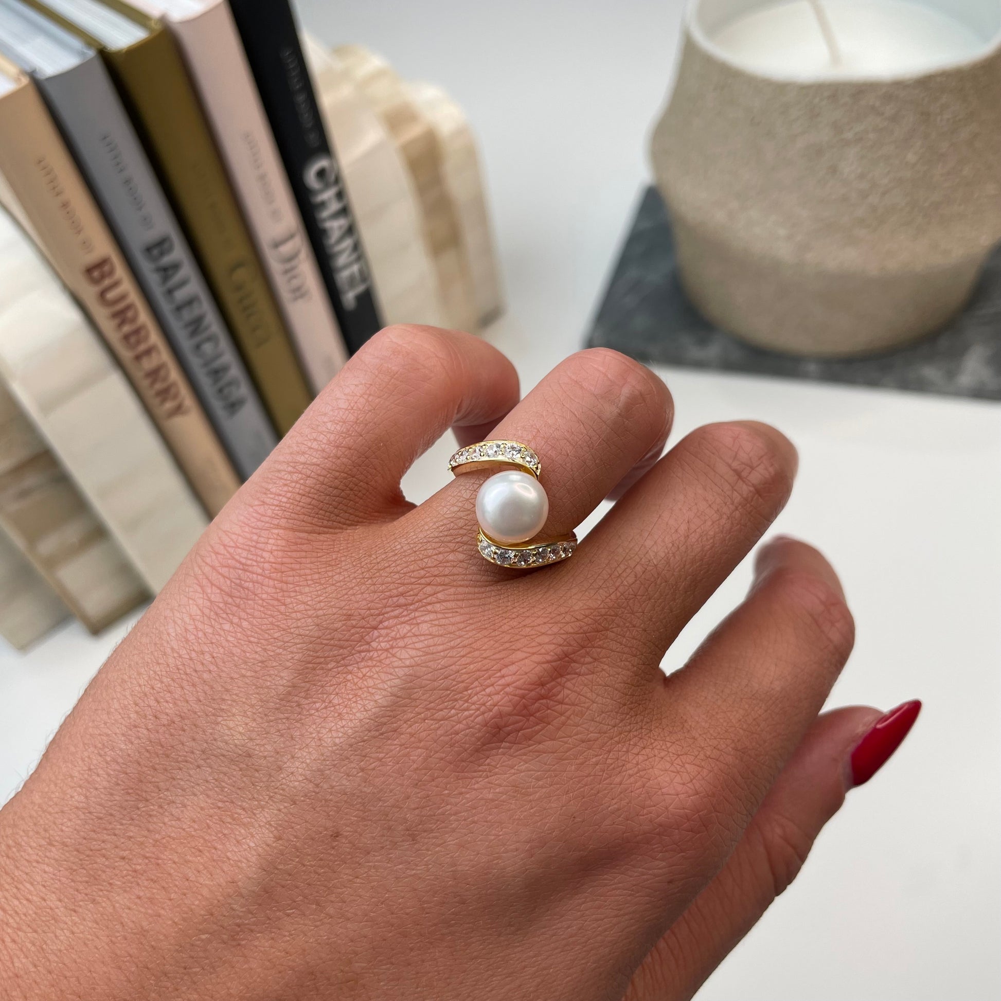 Sunshine Freshwater Pearl & CZ Crossover Ring | 9mm - John Ross Jewellers