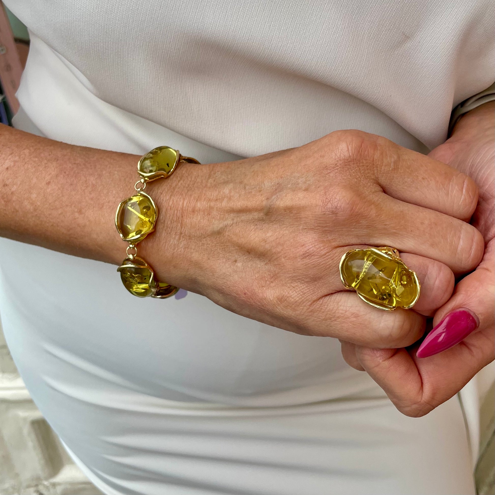 Lime Amber Nugget Ring - John Ross Jewellers