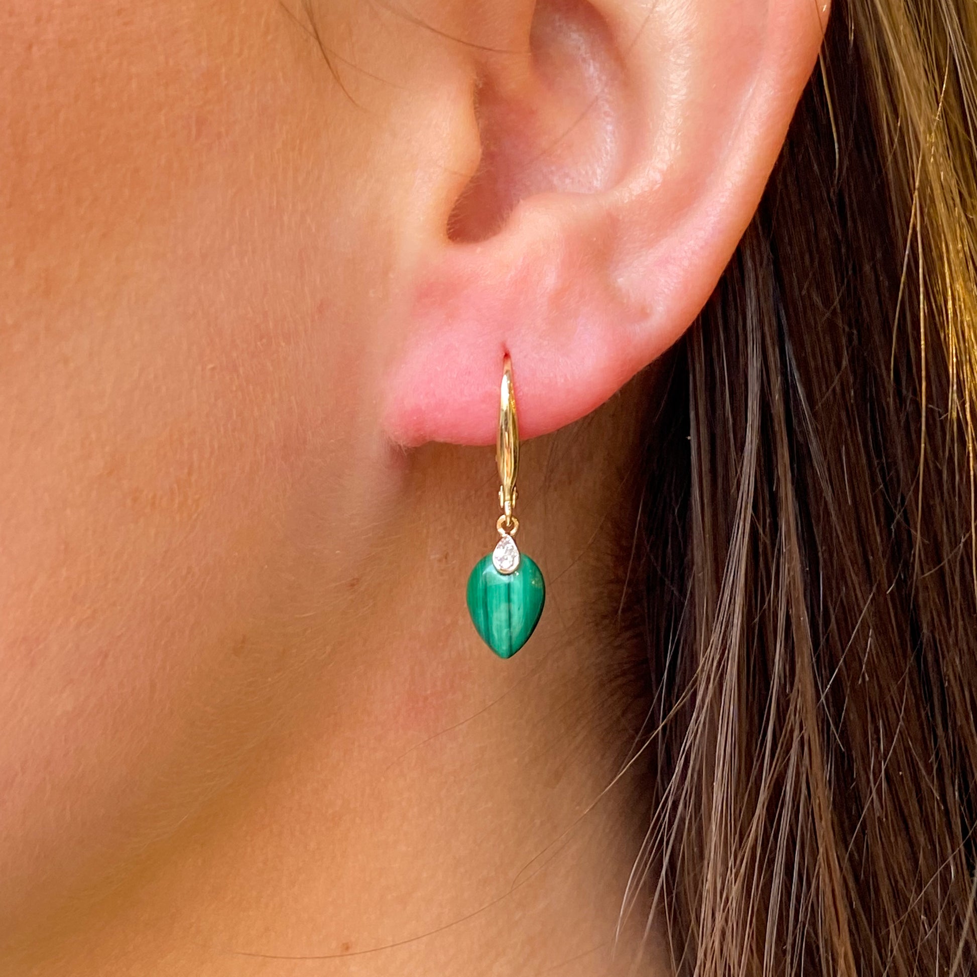 9ct Gold Malachite & Diamond Drop Earrings - John Ross Jewellers