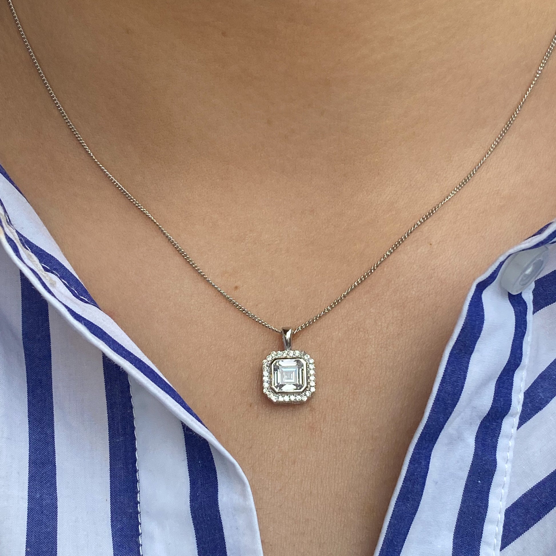 Silver Ascher CZ Halo Necklace | Small - John Ross Jewellers