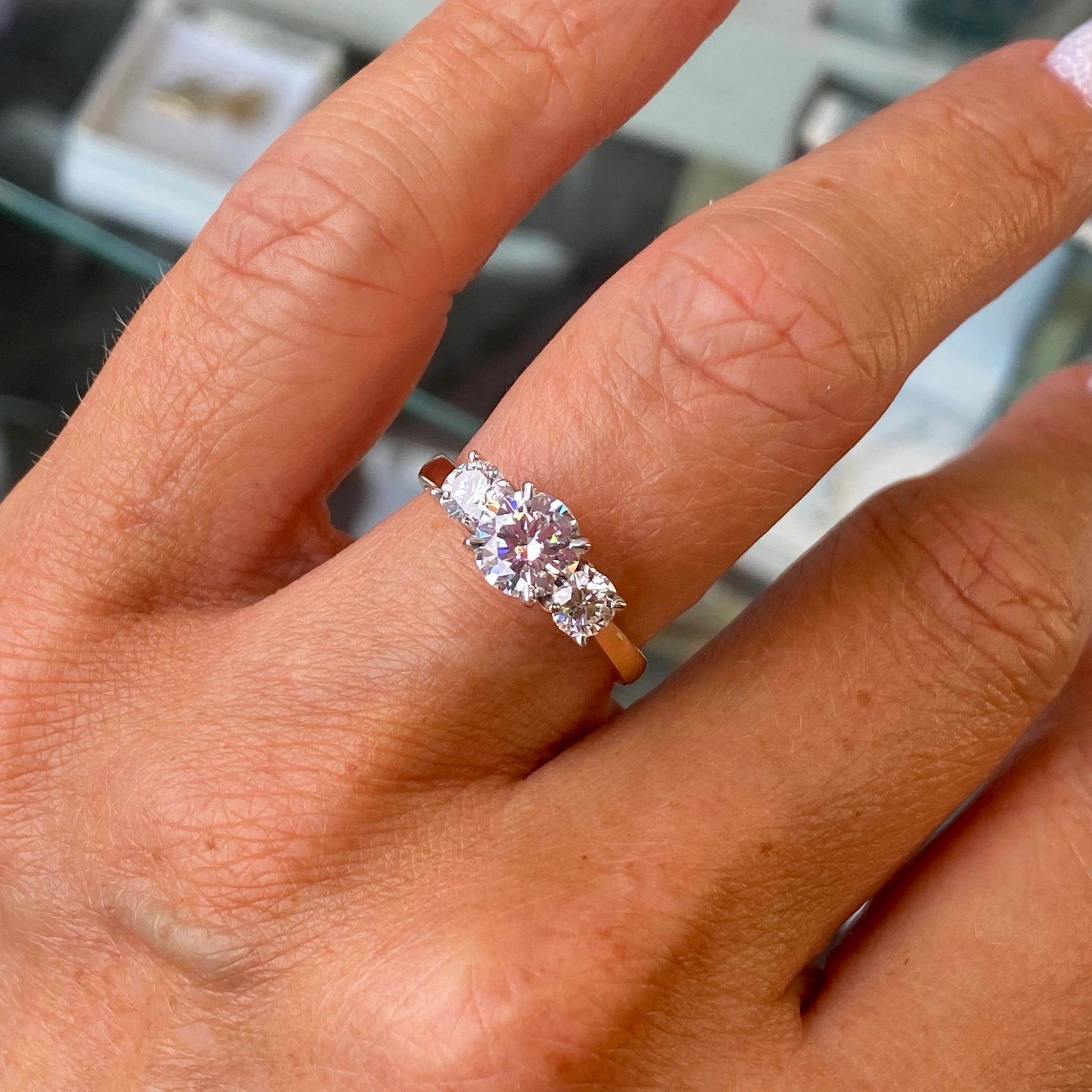 18ct Gold Trilogy Engagement Ring | Lab Certificated 1.56ct - John Ross Jewellers
