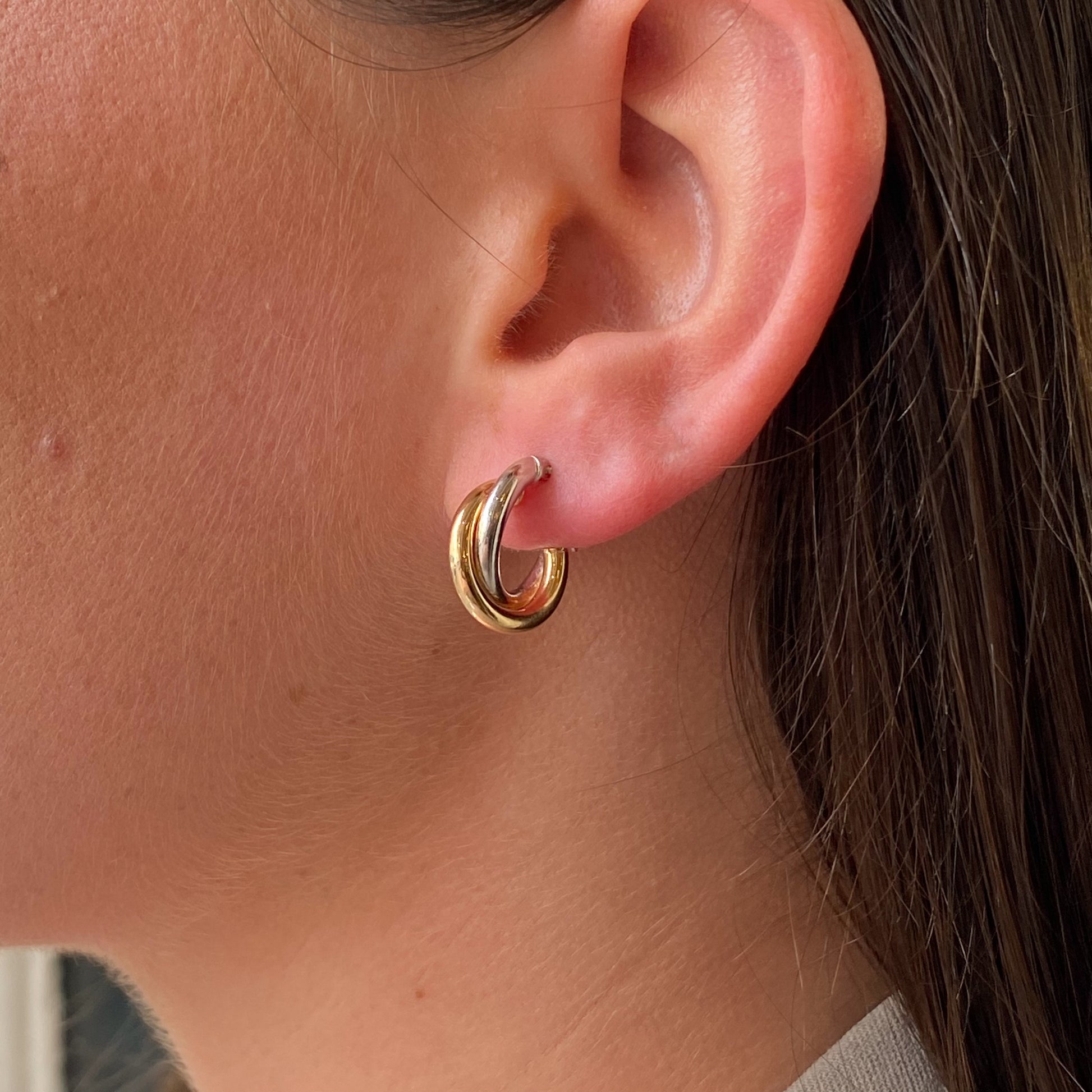 9ct Gold Classic Two Tone Hoop Earrings | Round Tube - John Ross Jewellers