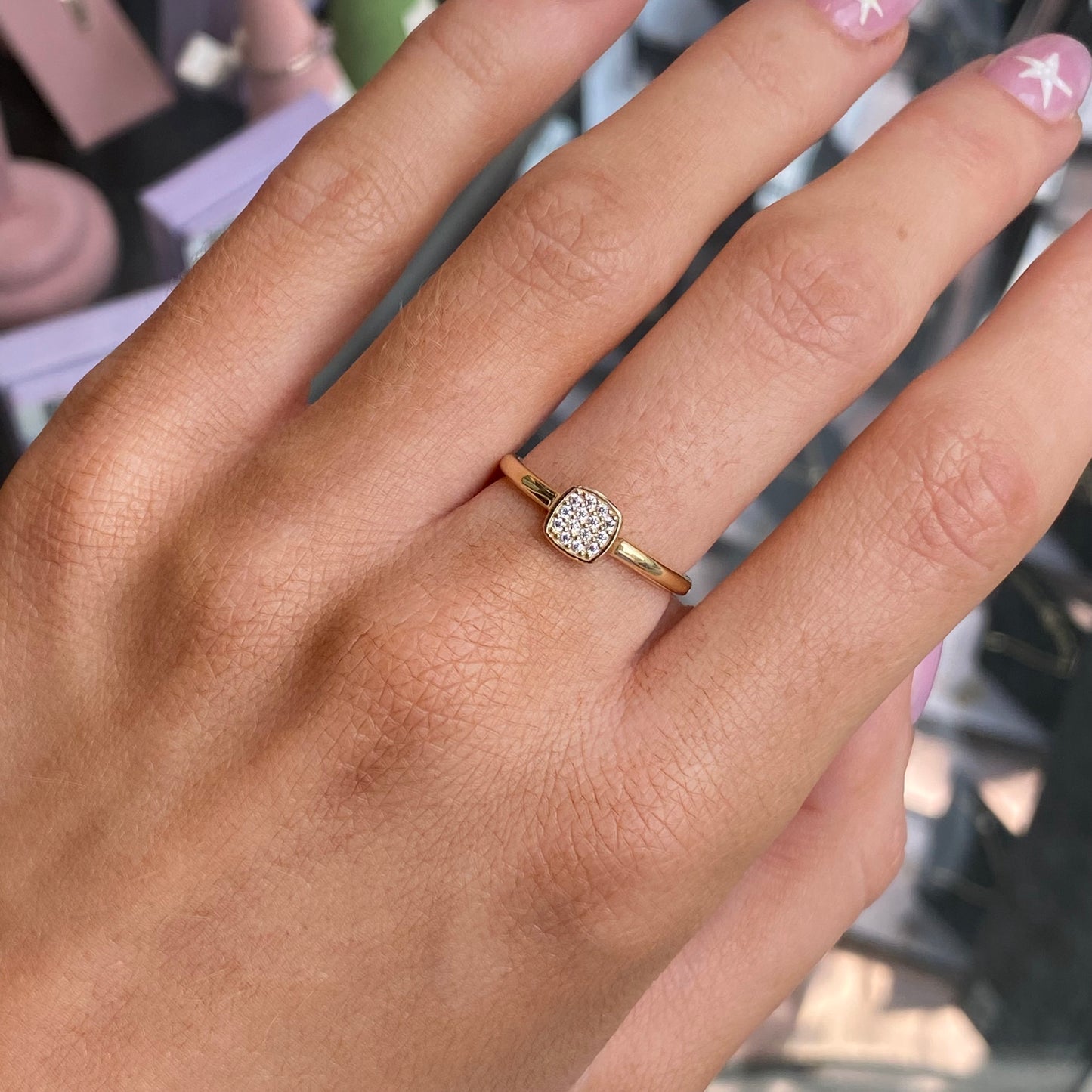 9ct Gold CZ Cushion Ring - John Ross Jewellers