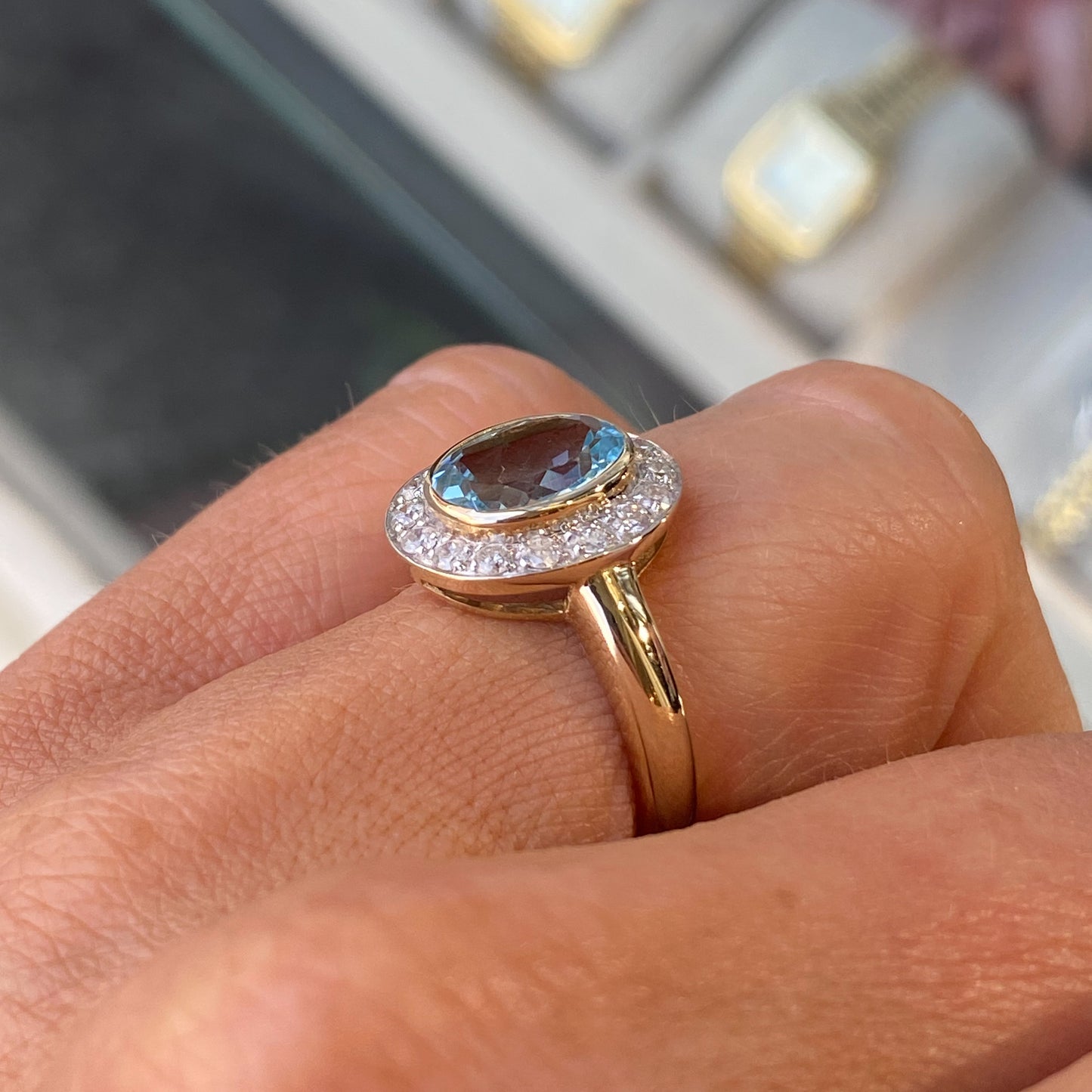 9ct Gold Blue Topaz & Diamond Ring - John Ross Jewellers