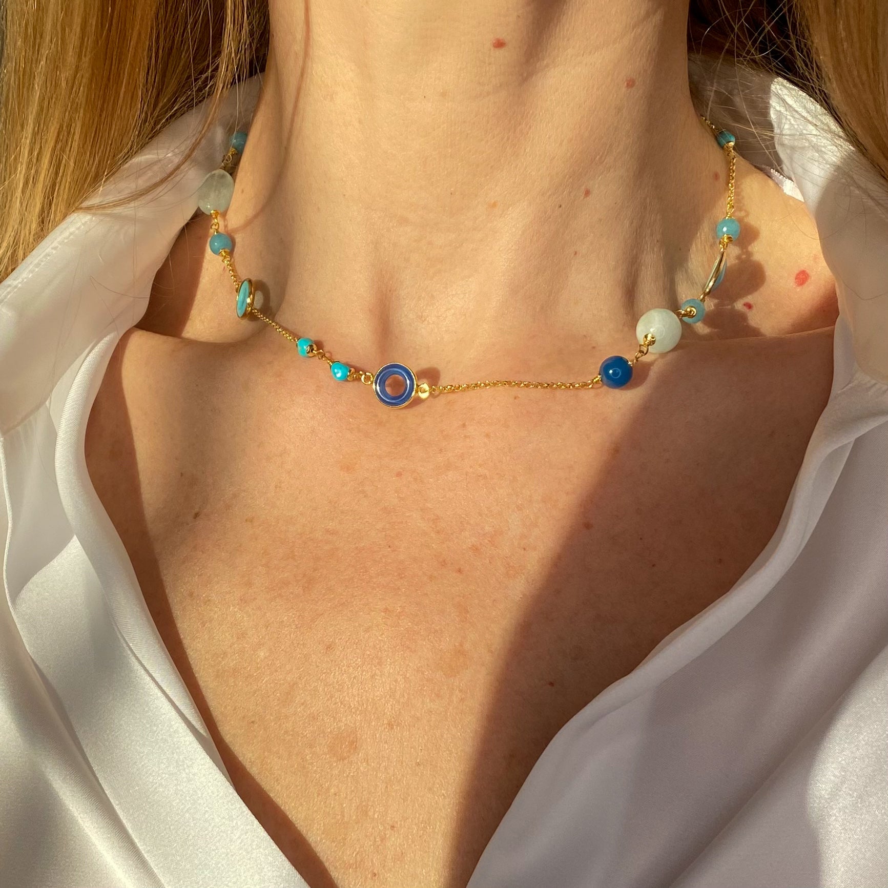 Adria Turquoise, Quartz, Agate & Aquamarine Necklace | 46cm - John Ross Jewellers