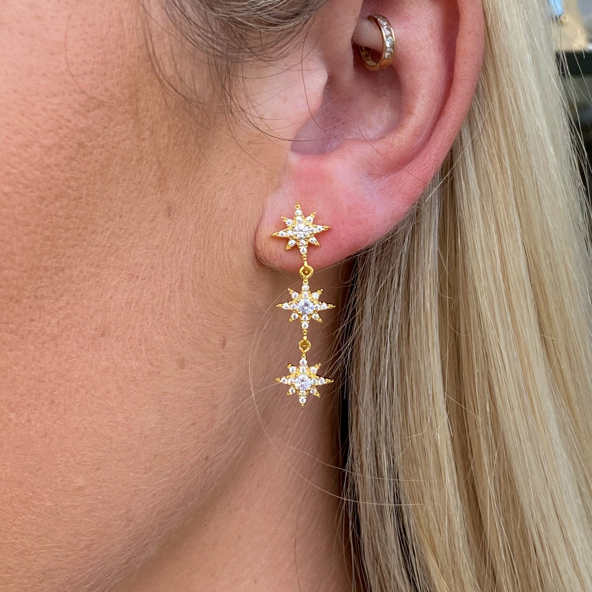 Sunshine Three Star Sparkling Drop Earrings - John Ross Jewellers