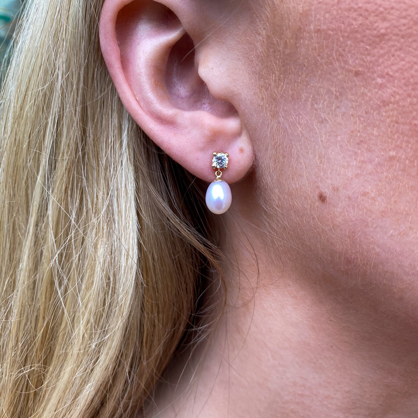 9ct Gold Pearl & CZ Drop Earrings - John Ross Jewellers