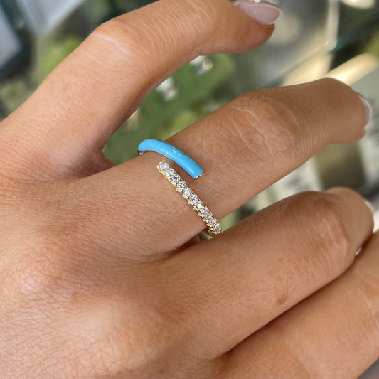 Sunshine CZ Wraparound Ring | Turquoise Enamel