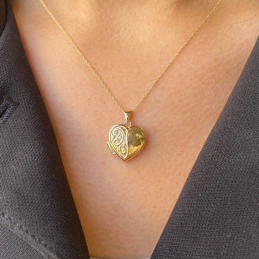 9ct Gold Engraved Heart Locket Necklace