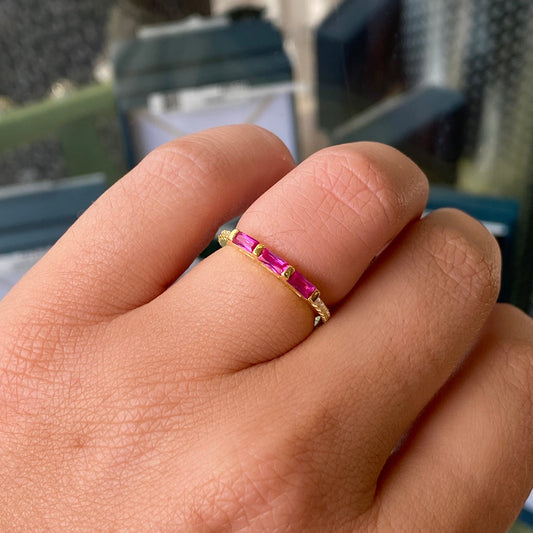 Sunshine Dainty Baguette Ring | Ruby Red