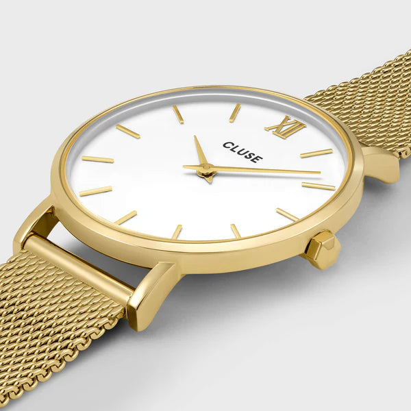 Gift Box Minuit Watch Mesh, White & Flat Snake Bracelet, Gold Colour