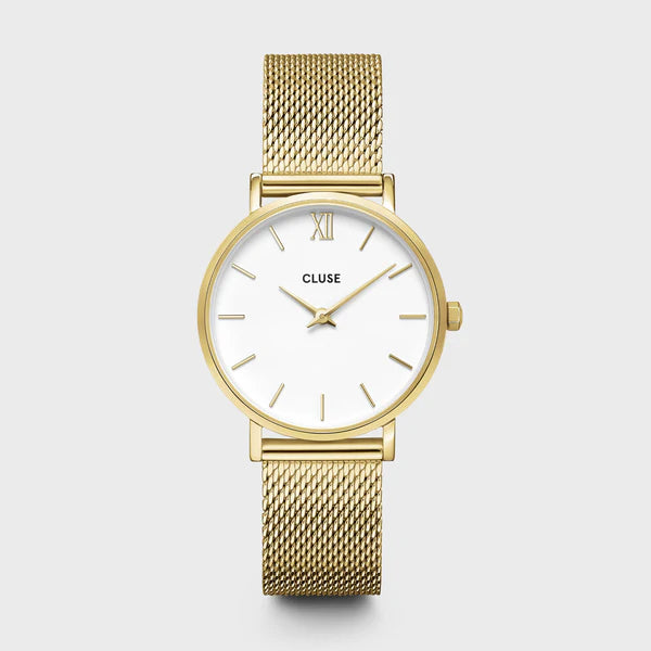 Gift Box Minuit Watch Mesh, White & Flat Snake Bracelet, Gold Colour