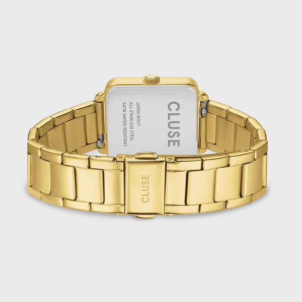 Gift Box La Tétragone Watch Steel, White Pearl & Curb Chain Bracelet, Gold Colour