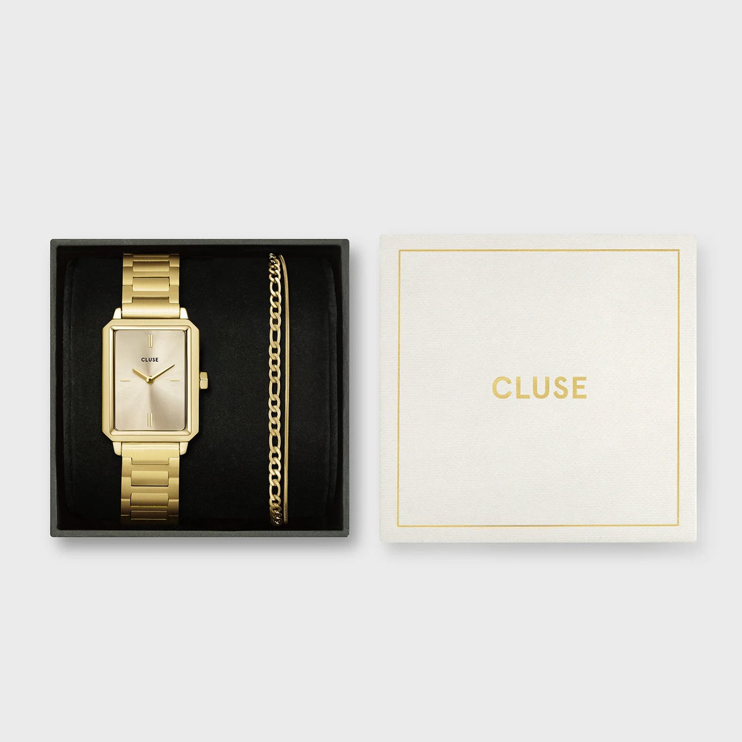 CLUSE Fluette Gift Box | Gold & Double Chain Bracelet - John Ross Jewellers