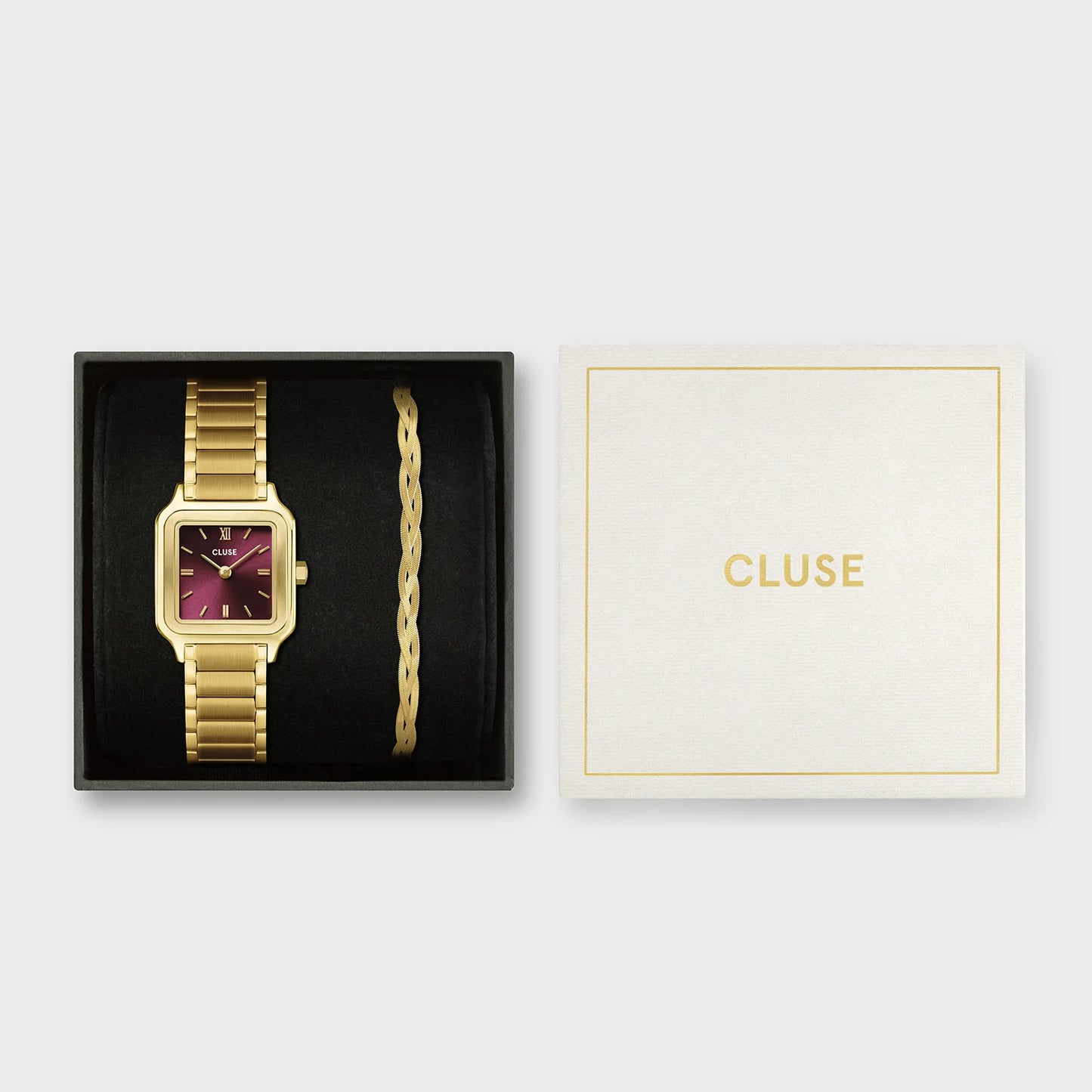 CLUSE Gracieuse Petite Gift Box | Dark Cherry & Braided Snake Bracelet - John Ross Jewellers