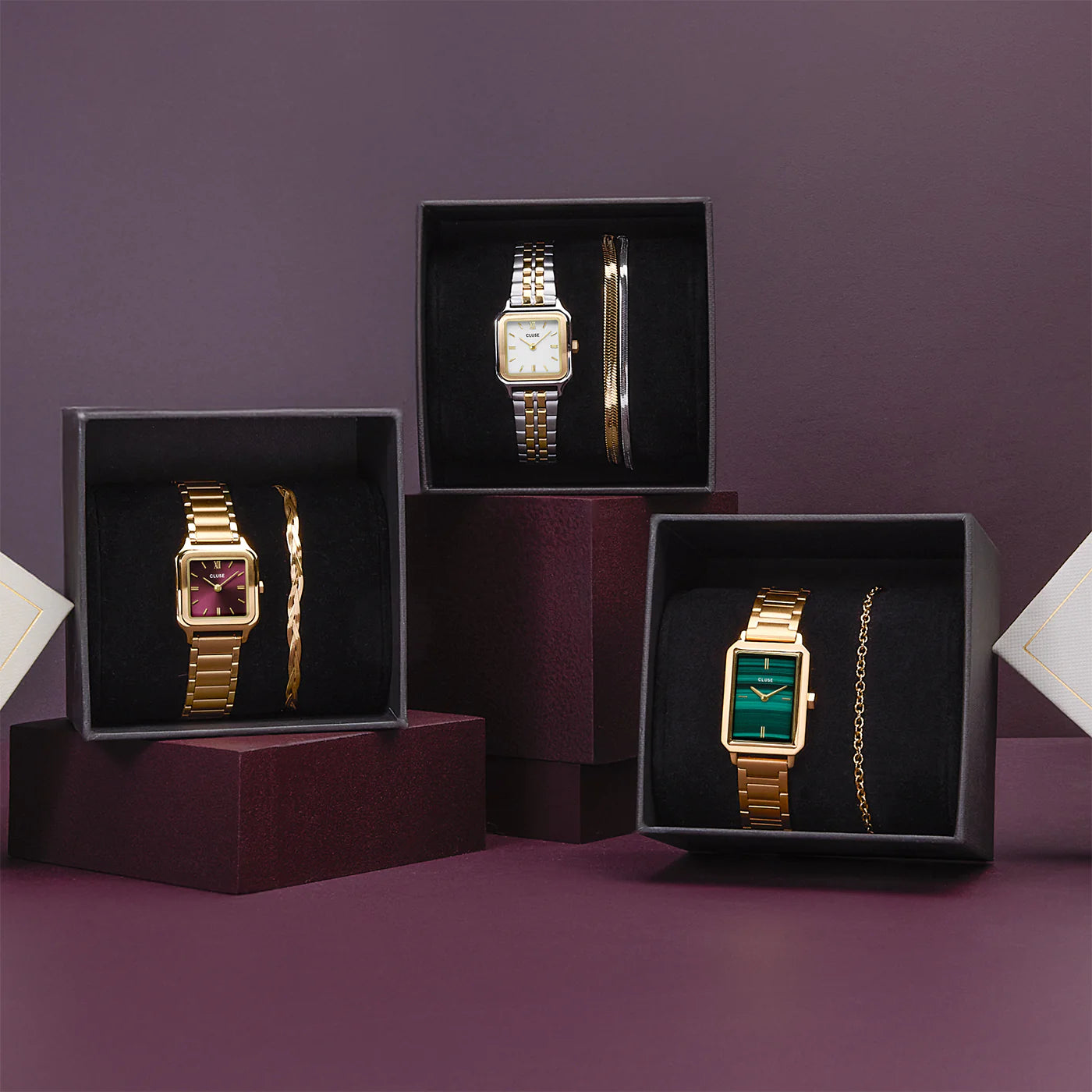 CLUSE Gracieuse Petite Gift Box | Dark Cherry & Braided Snake Bracelet - John Ross Jewellers