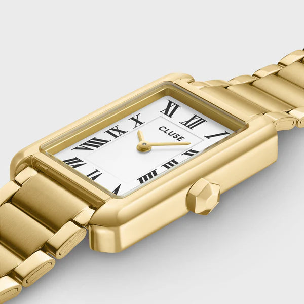 CLUSE Gift Box Belisenna Watch Steel, White & Pearl Chain Bracelet, Gold Colour