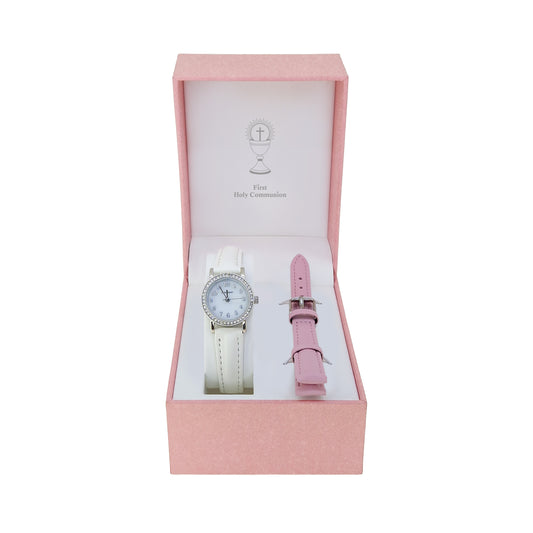 Holy Communion Watch with Sparkling Bezel and Strap Set - John Ross Jewellers