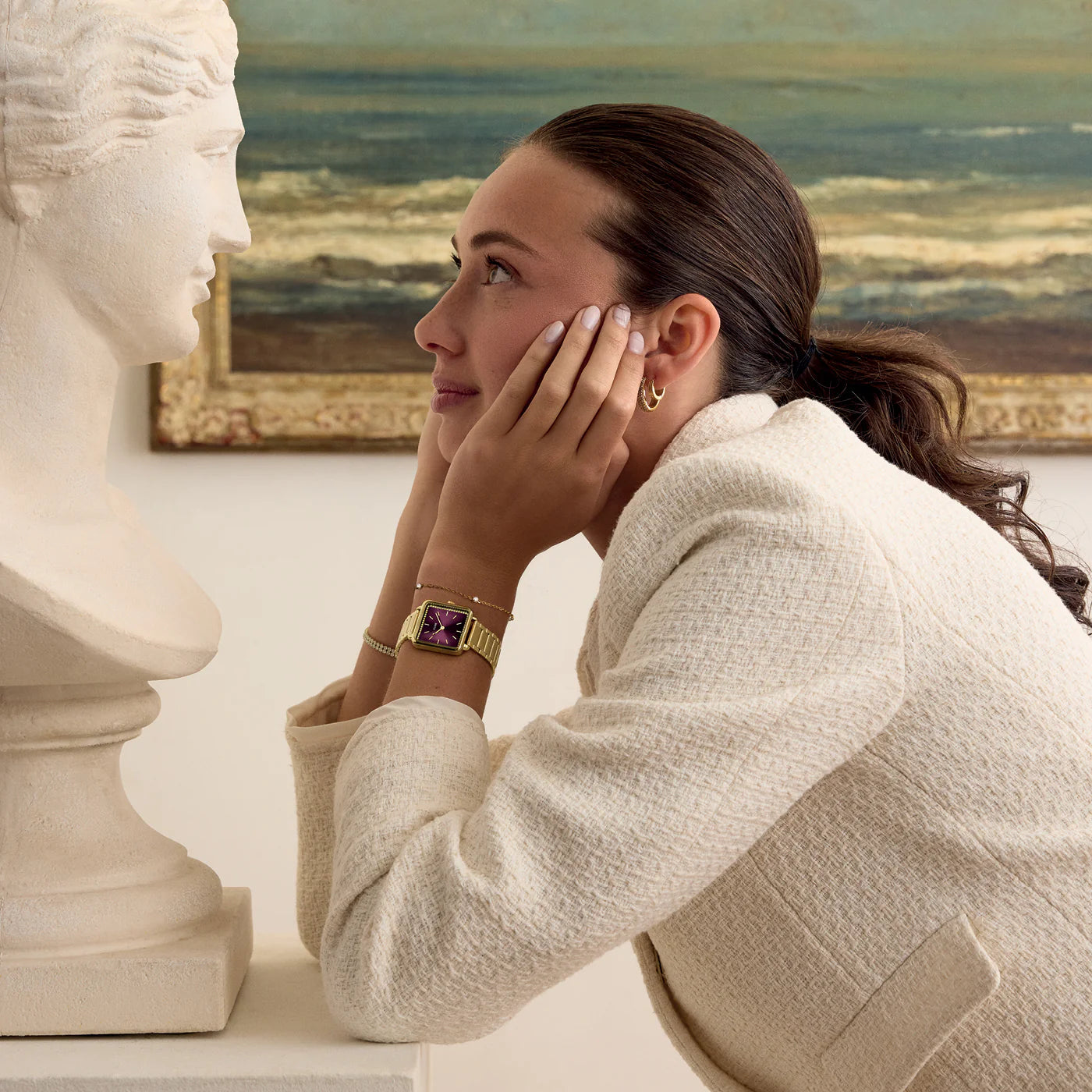 CLUSE La Tétragone With Stones Gold/Wine - John Ross Jewellers