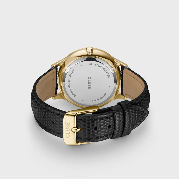 CLUSE Minuit Multifunction Leather Gold/Black Lizard