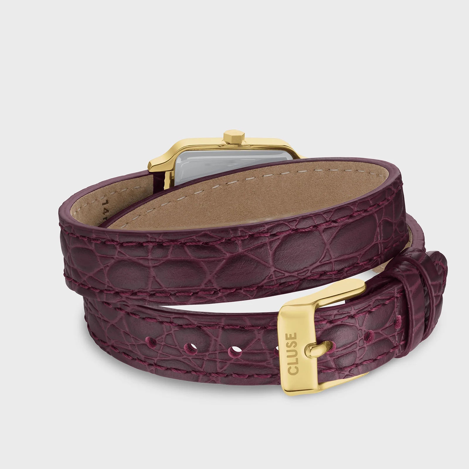 CLUSE Gracieuse Petite Double Crocodile Leather Gold/Wine - John Ross Jewellers