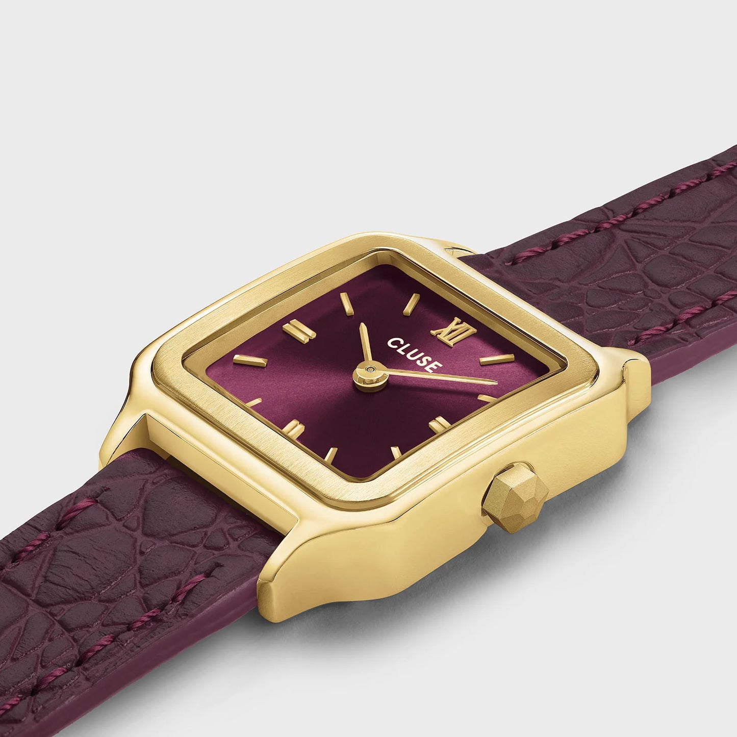 CLUSE Gracieuse Petite Double Crocodile Leather Gold/Wine - John Ross Jewellers