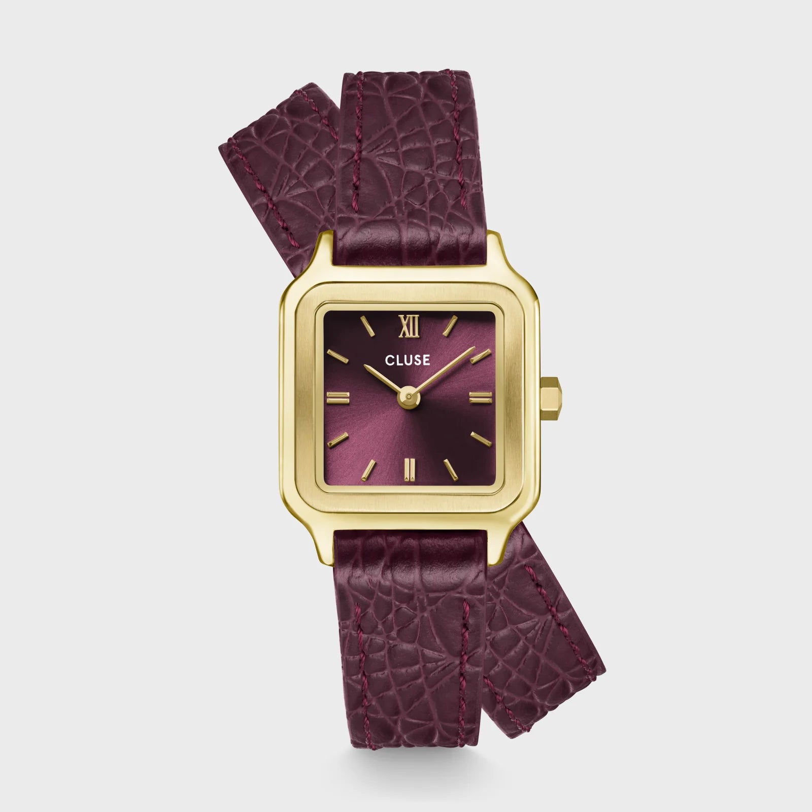 CLUSE Gracieuse Petite Double Crocodile Leather Gold/Wine - John Ross Jewellers